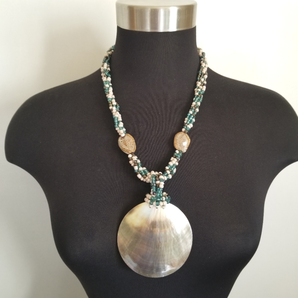 CJ Sea Shell Multi Strand Glass Bead  Necklace